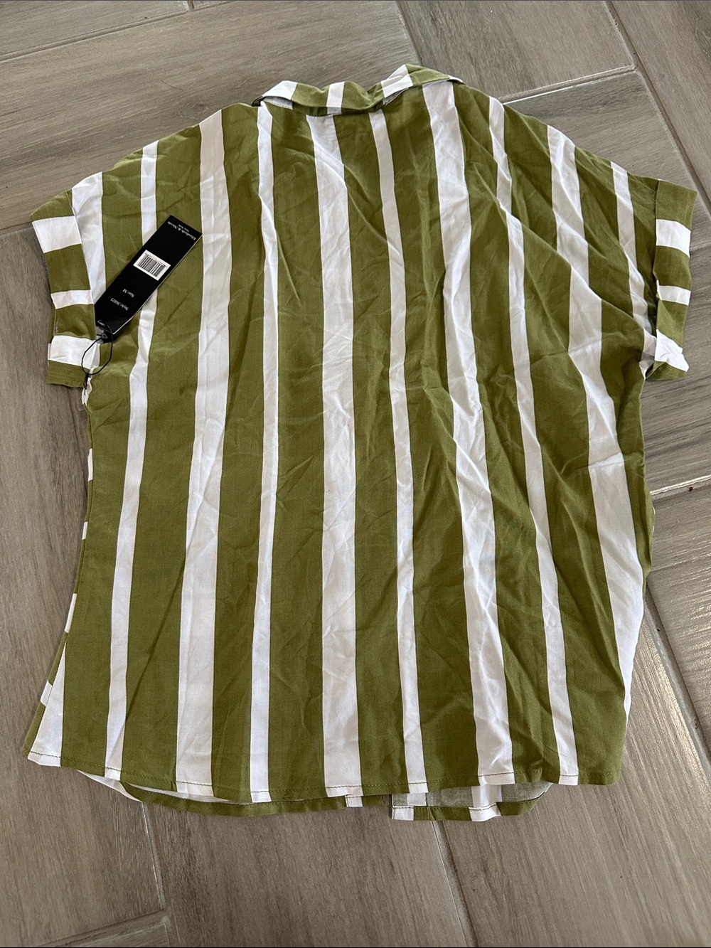 Olive Green and White Striped Women Button Shirt - Picture 5 of 5